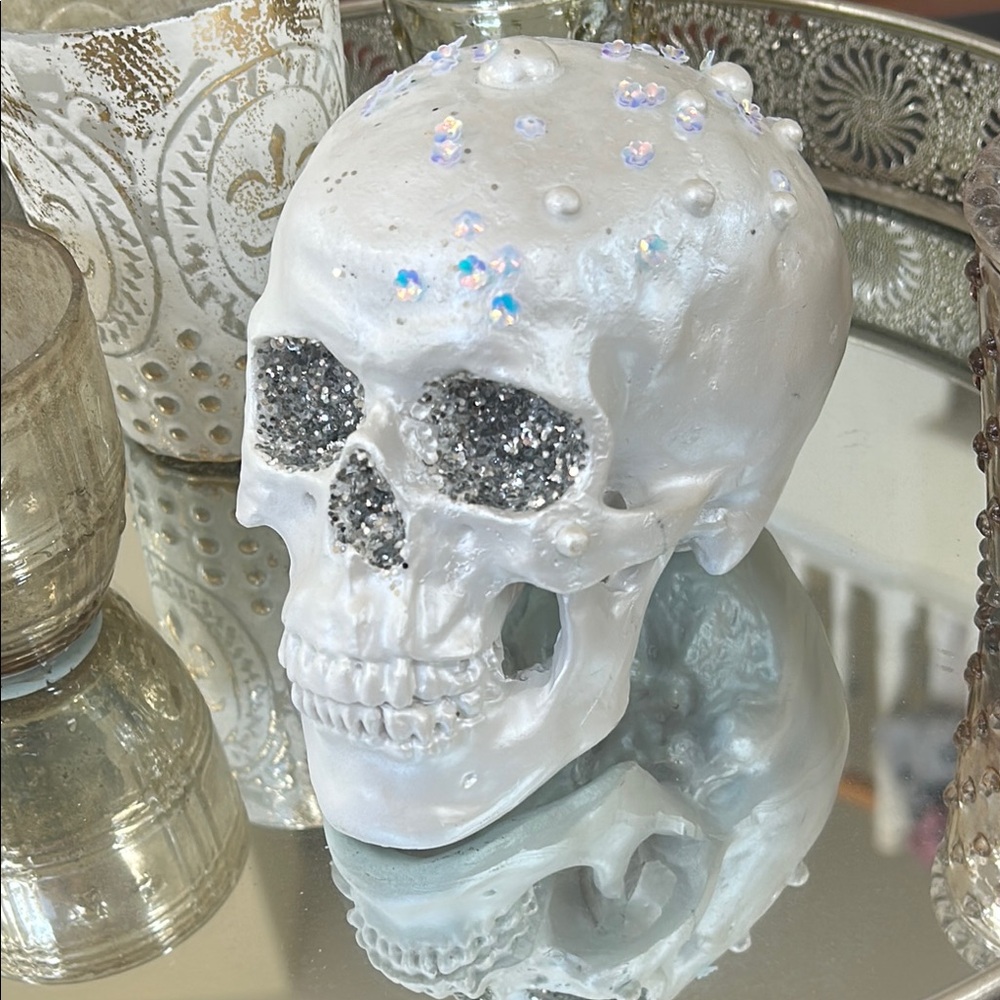 Goth Glam Halloween Sparkling White Skull Decor